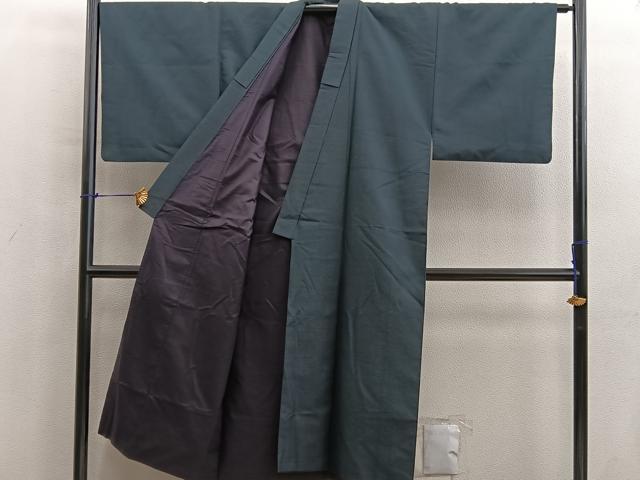 平和屋着物■男性　紬　黒緑色　正絹　逸品　BAAY0860mz