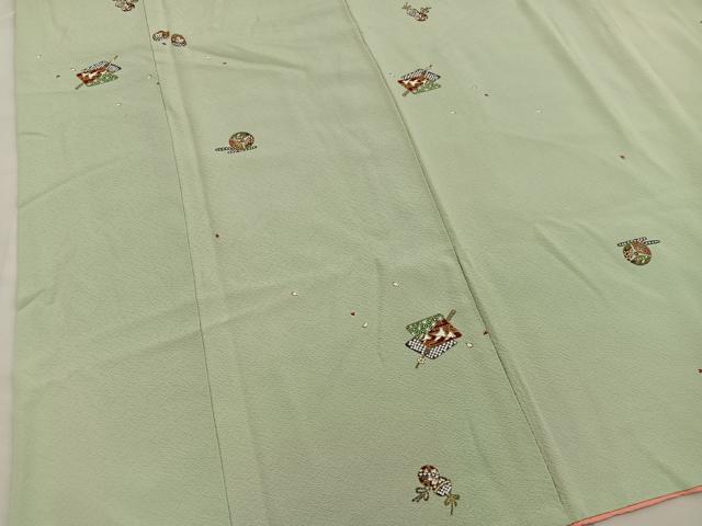 平和屋着物■上質な小紋　扇面花文　金彩　正絹　逸品　BAAY0863mz
