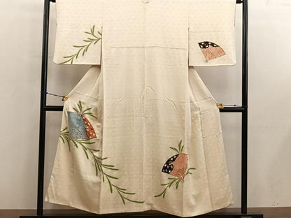 平和屋着物■訪問着　駒刺繍　扇面花文　金彩　正絹　逸品　BAAY0870mz