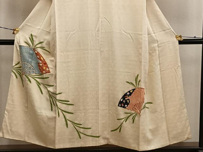 平和屋着物■訪問着　駒刺繍　扇面花文　金彩　正絹　逸品　BAAY0870mz