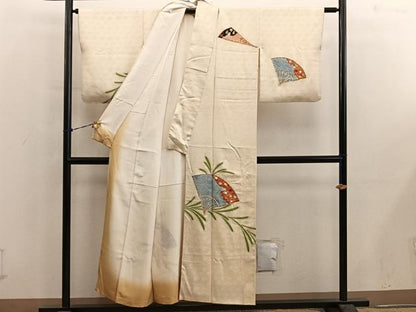 平和屋着物■訪問着　駒刺繍　扇面花文　金彩　正絹　逸品　BAAY0870mz