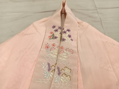 平和屋着物■長襦袢　袷　　菊花地紋　暈し染め　半衿刺繍　正絹　逸品　BAAY0871mz