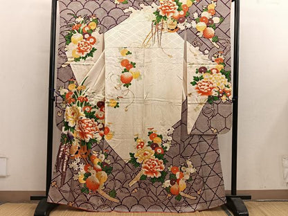 平和屋着物■豪華振袖　駒刺繍　花車文　金彩　正絹　逸品　BAAY0877mz