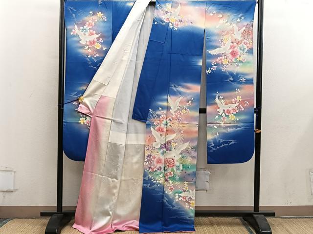平和屋着物■豪華振袖　花鳥文　暈し染め　金銀糸　正絹　逸品　BAAY0880mz