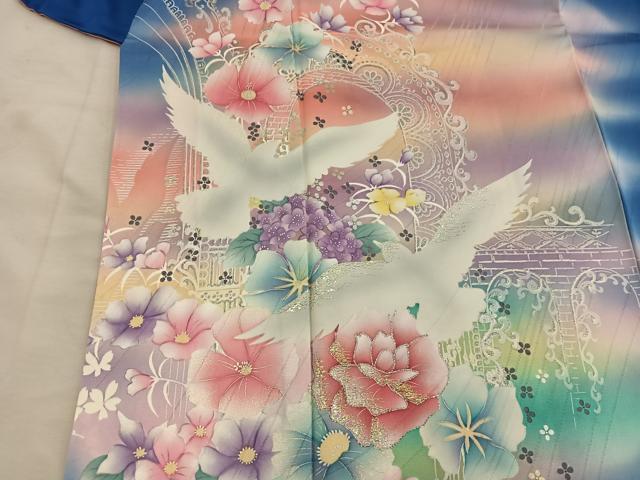 平和屋着物■豪華振袖　花鳥文　暈し染め　金銀糸　正絹　逸品　BAAY0880mz