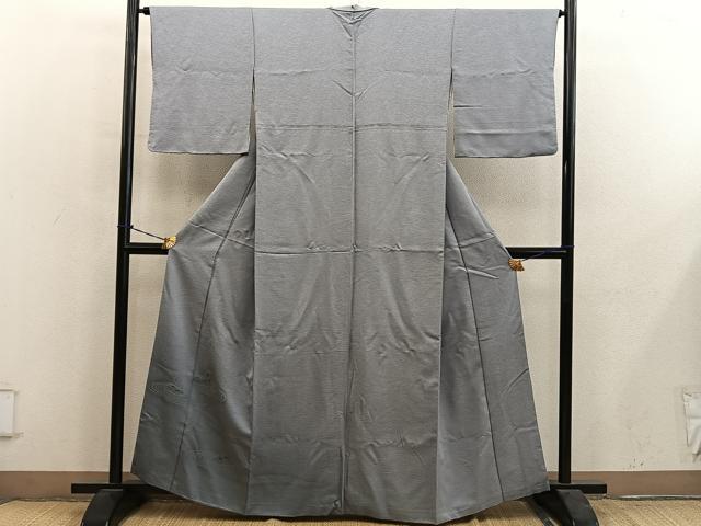 平和屋着物■色留訪問着　石庭地紋　利休鼠色　正絹　逸品　BAAY0882mz