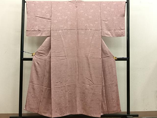 平和屋着物■上質な色無地　扇面花地紋　宍色　正絹　逸品　BAAY0884mz