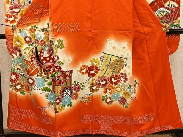 平和屋着物■豪華振袖　駒刺繍　檜扇人物花文　暈し染め　金彩　正絹　逸品　BAAY0886mz