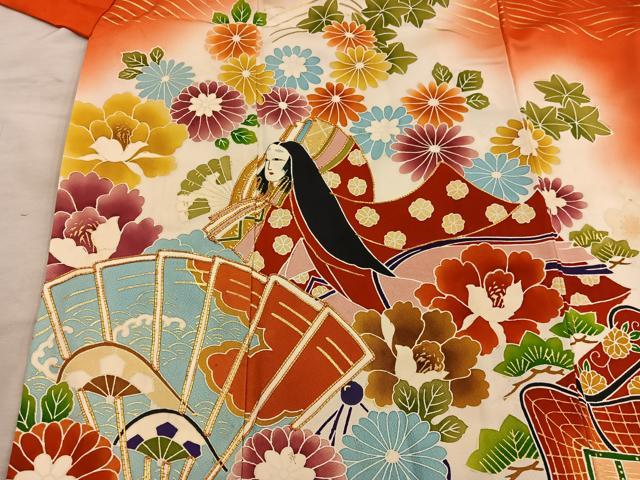 平和屋着物■豪華振袖　駒刺繍　檜扇人物花文　暈し染め　金彩　正絹　逸品　BAAY0886mz