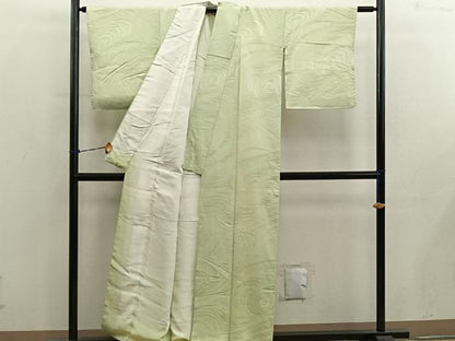 平和屋着物■上質な色無地　流水地紋　淡黄色　正絹　逸品　BAAY0887mz