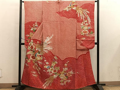 平和屋着物■豪華振袖　総刺繍　絞り　鳳凰花文　金銀糸　正絹　逸品　BAAY0889mz