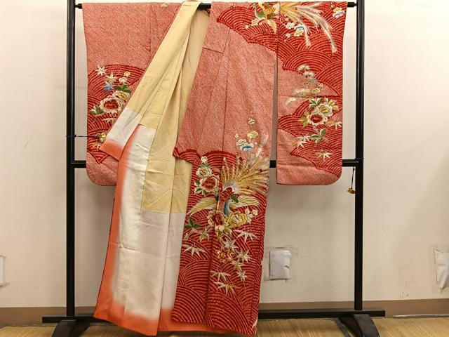 平和屋着物■豪華振袖　総刺繍　絞り　鳳凰花文　金銀糸　正絹　逸品　BAAY0889mz