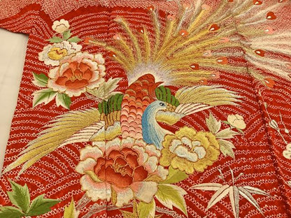 平和屋着物■豪華振袖　総刺繍　絞り　鳳凰花文　金銀糸　正絹　逸品　BAAY0889mz