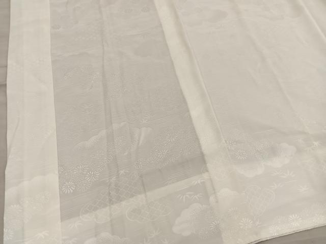 平和屋着物■長襦袢　無双仕立て　雲重ね菊地紋　白色　正絹　逸品　BAAY0961mz