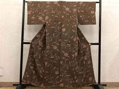 平和屋着物■上質な小紋　枝花文　正絹　逸品　BAAY0991mz