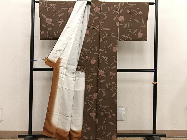 平和屋着物■上質な小紋　枝花文　正絹　逸品　BAAY0991mz