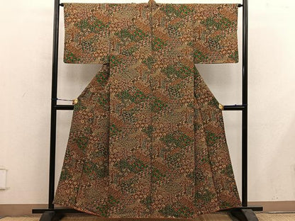 平和屋着物■上質な小紋　切嵌更紗花文　鬼しぼ縮緬　正絹　逸品　BAAY0993mz