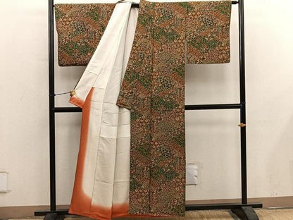 平和屋着物■上質な小紋　切嵌更紗花文　鬼しぼ縮緬　正絹　逸品　BAAY0993mz
