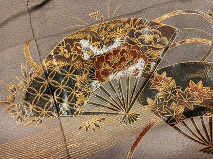 平和屋着物■訪問着　扇面花文　暈し染め　金彩　正絹　逸品　BAAY0994mz