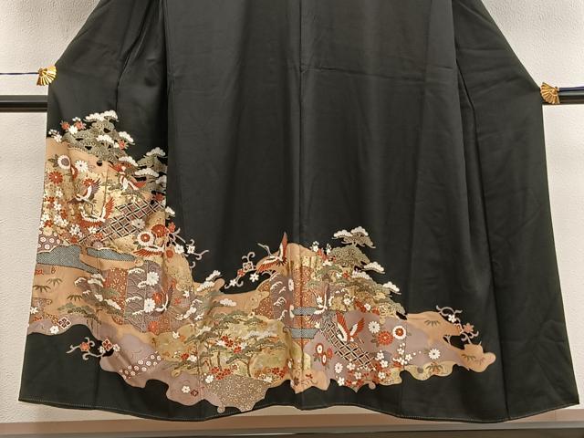 平和屋着物■豪華黒留袖　飛鶴花文　金彩　正絹　逸品　BAAY0999mz