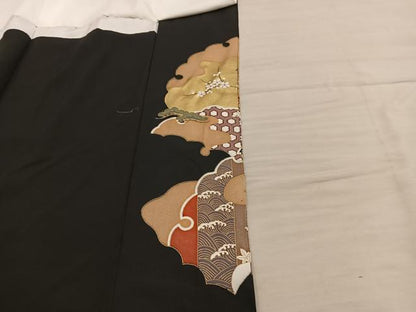 平和屋着物■豪華黒留袖　飛鶴花文　金彩　正絹　逸品　BAAY0999mz