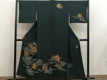 平和屋着物■訪問着　作家物　雪輪花文　黒地　金彩　正絹　逸品　BAAY1006mz