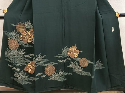 平和屋着物■訪問着　作家物　雪輪花文　黒地　金彩　正絹　逸品　BAAY1006mz