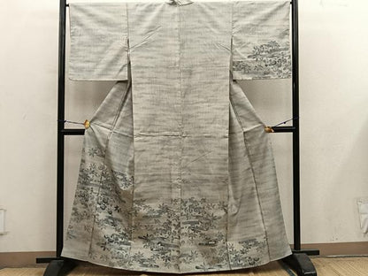 平和屋着物■訪問着　紬地　エ霞花文　正絹　逸品　BAAY1017mz