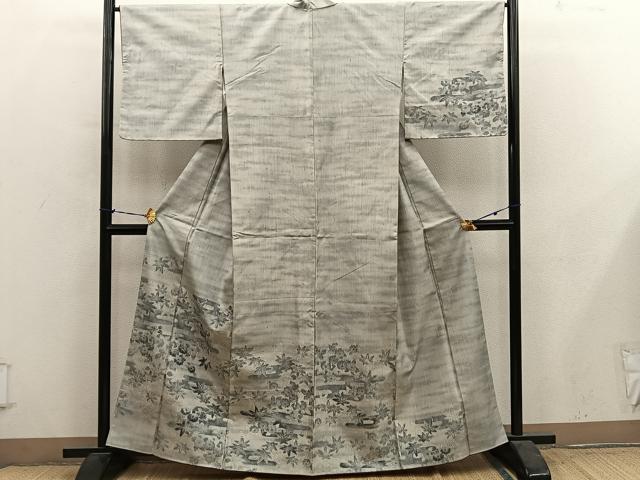 平和屋着物■訪問着　紬地　エ霞花文　正絹　逸品　BAAY1017mz