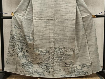 平和屋着物■訪問着　紬地　エ霞花文　正絹　逸品　BAAY1017mz