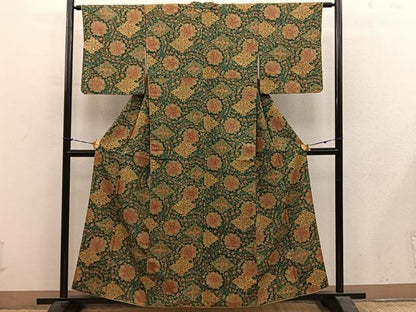 平和屋着物■上質な小紋　紬地　草花丸文　正絹　逸品　BAAY1018mz