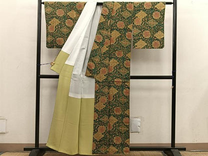 平和屋着物■上質な小紋　紬地　草花丸文　正絹　逸品　BAAY1018mz