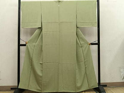 平和屋着物■上質な色無地　青朽葉色　正絹　逸品　BAAY1019mz