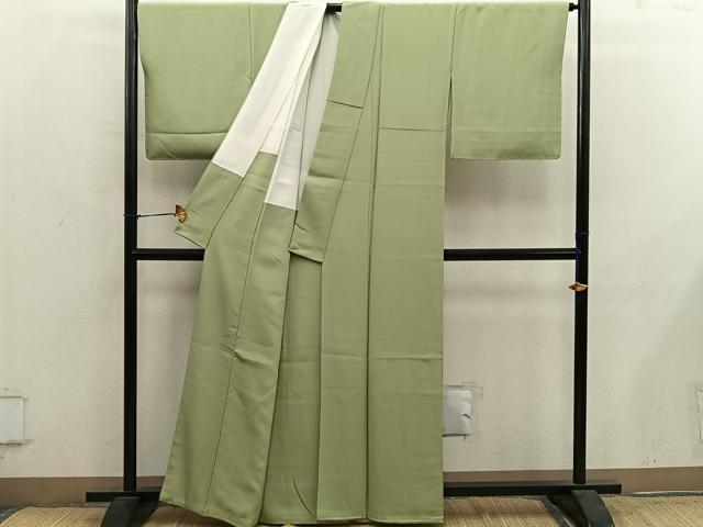 平和屋着物■上質な色無地　青朽葉色　正絹　逸品　BAAY1019mz