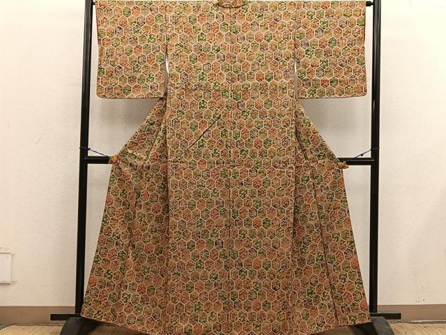 平和屋着物■上質な小紋　亀甲花文　正絹　逸品　BAAY1024mz