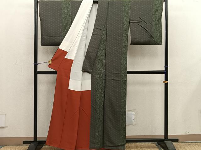 平和屋着物■上質な小紋　麻の葉花文　正絹　逸品　BAAY1025mz