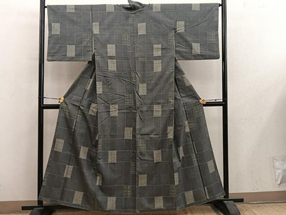 平和屋着物■上質な紬　幾何学文様　正絹　逸品　BAAY1032mz