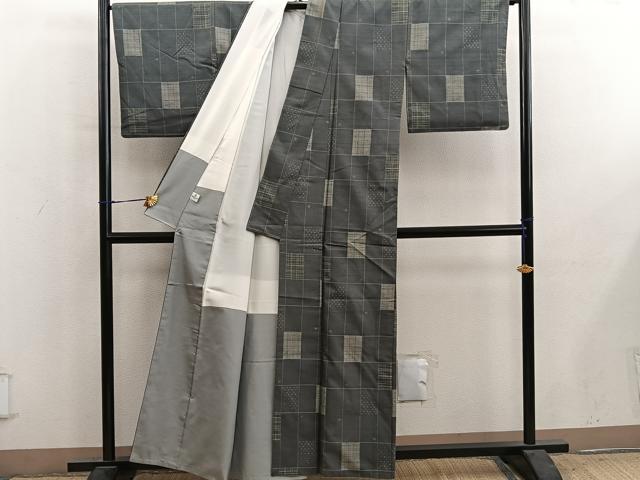 平和屋着物■上質な紬　幾何学文様　正絹　逸品　BAAY1032mz