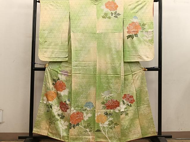 平和屋着物■訪問着　駒刺繍　枝花文　暈し染め　正絹　逸品　BAAY1034mz