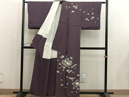 平和屋着物●巨匠　前田華清　手描き　訪問着　草花文　金彩　正絹　逸品　BAAY1036mz
