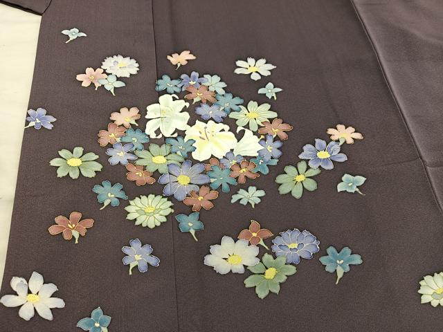 平和屋着物●巨匠　前田華清　手描き　訪問着　草花文　金彩　正絹　逸品　BAAY1036mz