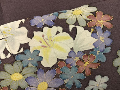 平和屋着物●巨匠　前田華清　手描き　訪問着　草花文　金彩　正絹　逸品　BAAY1036mz