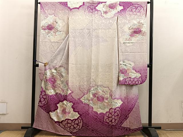 平和屋着物■豪華振袖　駒刺繍　絞り　菊花文　暈し染め　銀彩　やまと誂製　正絹　逸品　BAAY1039mz