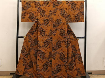 平和屋着物■上質な紬　風景文　正絹　逸品　BAAY1041mz