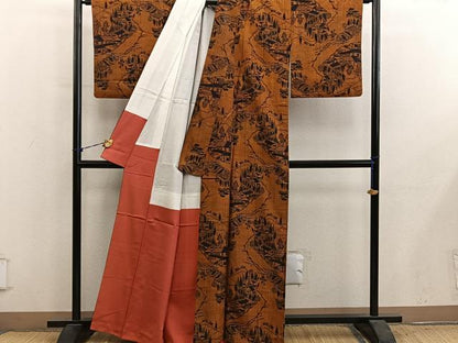 平和屋着物■上質な紬　風景文　正絹　逸品　BAAY1041mz