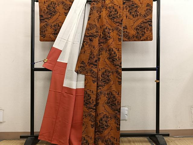 平和屋着物■上質な紬　風景文　正絹　逸品　BAAY1041mz