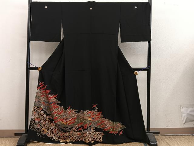 平和屋着物■豪華黒留袖　飛鶴風景文　金彩　正絹　逸品　BAAY1042mz