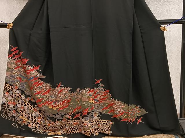 平和屋着物■豪華黒留袖　飛鶴風景文　金彩　正絹　逸品　BAAY1042mz