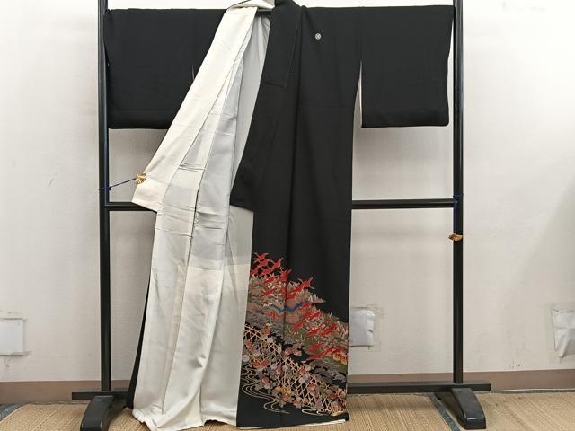 平和屋着物■豪華黒留袖　飛鶴風景文　金彩　正絹　逸品　BAAY1042mz