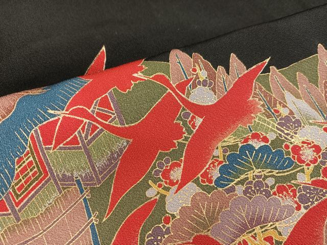 平和屋着物■豪華黒留袖　飛鶴風景文　金彩　正絹　逸品　BAAY1042mz